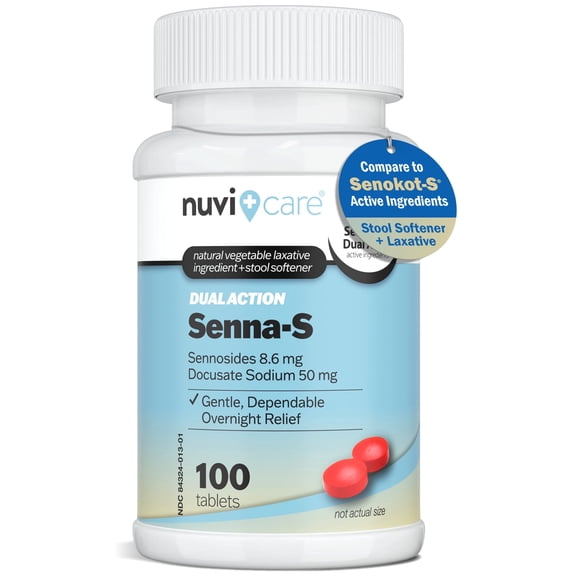 NUVICARE Senna Plus Laxative Stool Softener - Docusate Sodium (50mg) Stool Softener with Stimulant Laxative Sennosides (8.6mg) - Compare to Senokot-S for Occasional Constipation Relief* (100 Tablets)