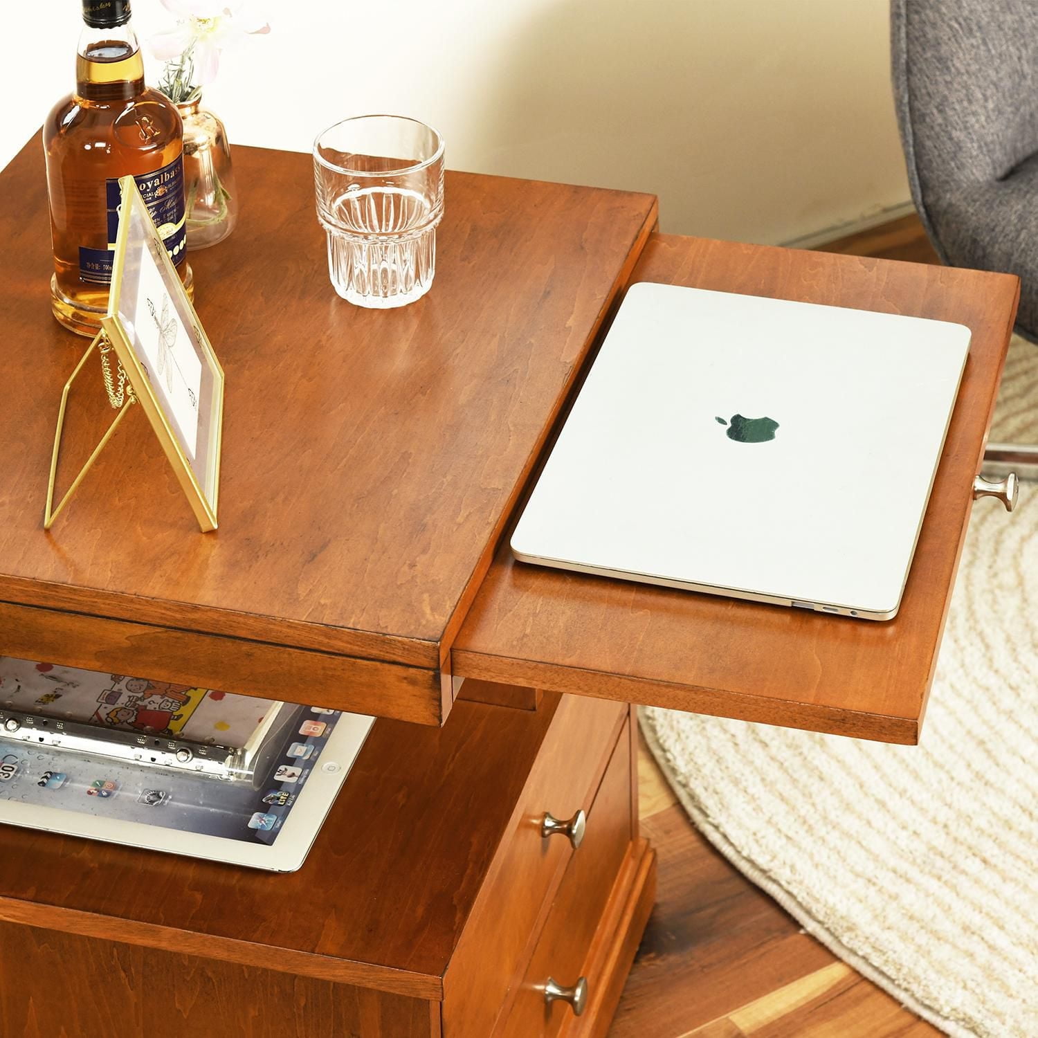 Homylin Wooden Nightstand with 2 Drawers and Open Shelf, 20" Sofa Side Table Extendable Top End Table Accent Table for Living Room, Bedroom, Small Spaces - Brown