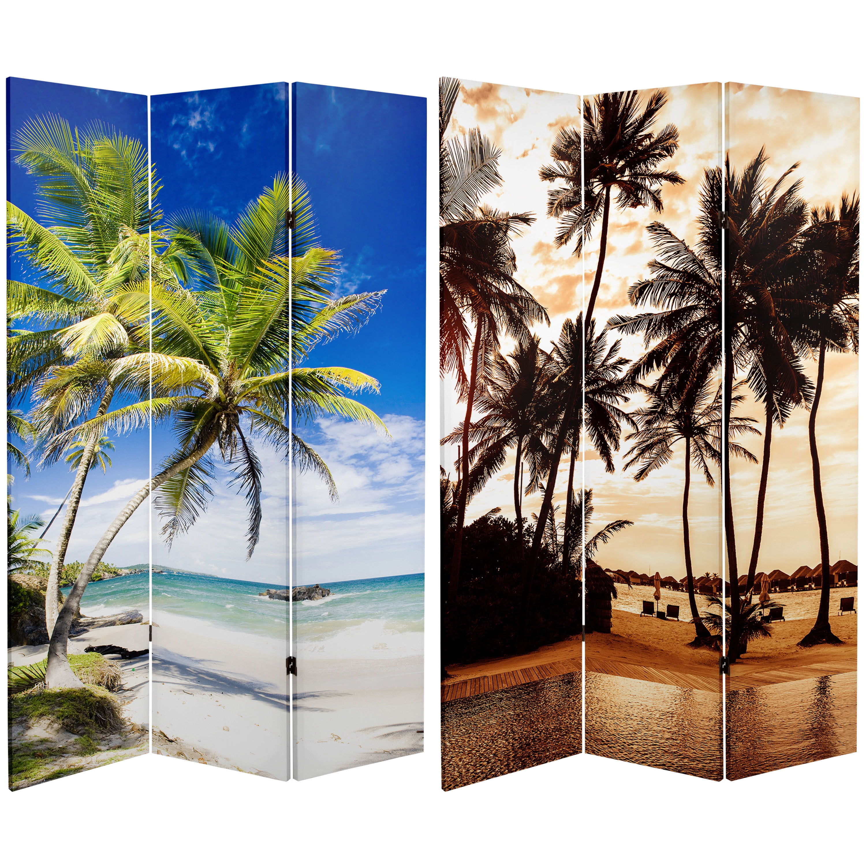 Oriental Furniture 6 Ft tall Double Sided Sunset Palms Canvas Room