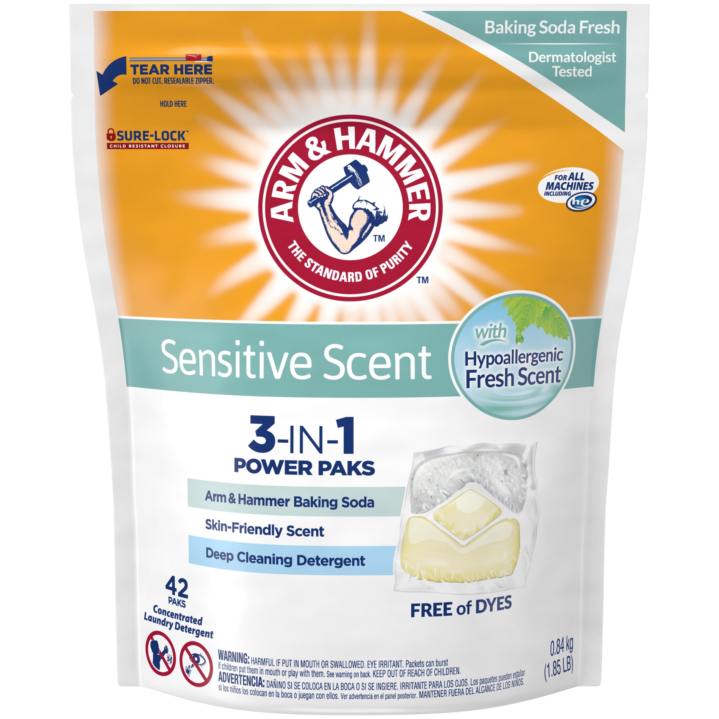 Arm & Hammer Sensitive Scent 3IN1 Power Paks, 42 count