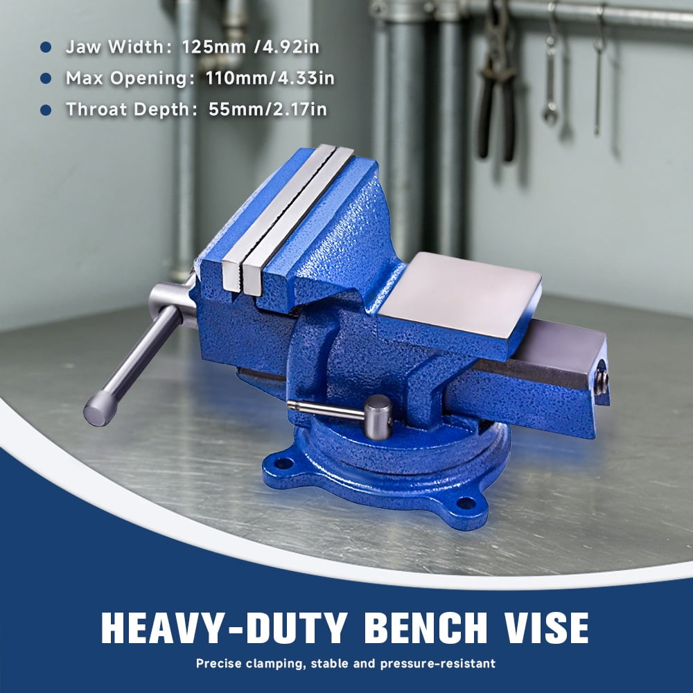 5-Inch Bench Vises with Anvil Swivel Locking Base Table Top Clamp, Duty Bench Vise with Locking 360-Degree Swivel Anvil