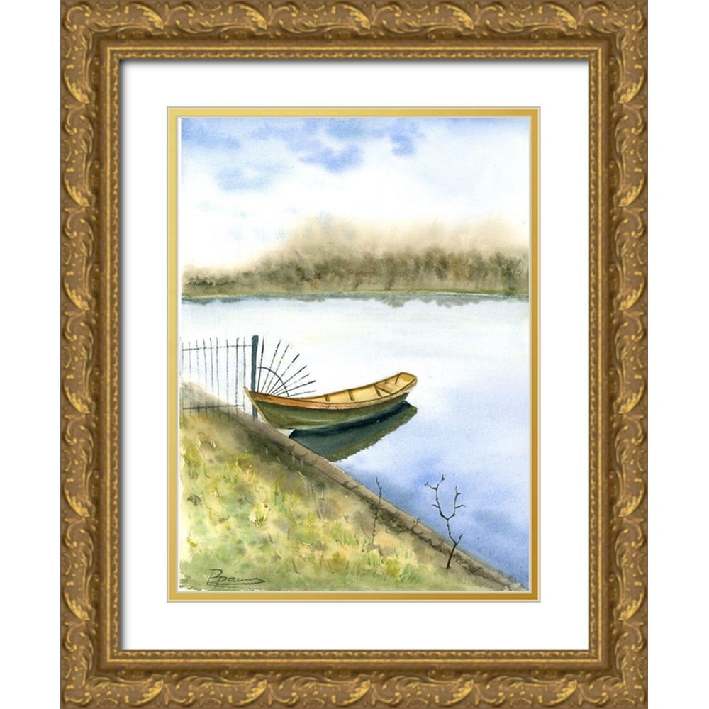Shefranov Olga 19x24 Gold Ornate Wood Framed with Double Matting Museum Art Print Titled - Boat on the Water