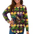 thumbnail image 4 of Mardi Gras Shirts for Women Sparkly Glitter Long Sleeve Tops Carnival Crew Neck Novelty Tunic Tops Dark Green XL, 4 of 4