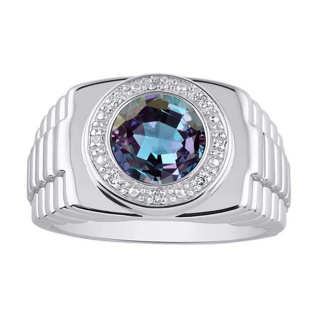 RYLOS Men's Rings Sterling Silver Ring Cabochon Gemstone & Diamonds Designer Style Alexandrite Rings For Men Size 13