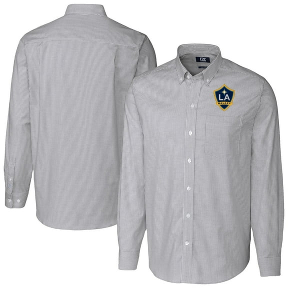 Men's Cutter & Buck Charcoal LA Galaxy Stretch Oxford Stripe Long Sleeve Tri-Blend Button-Down Shirt