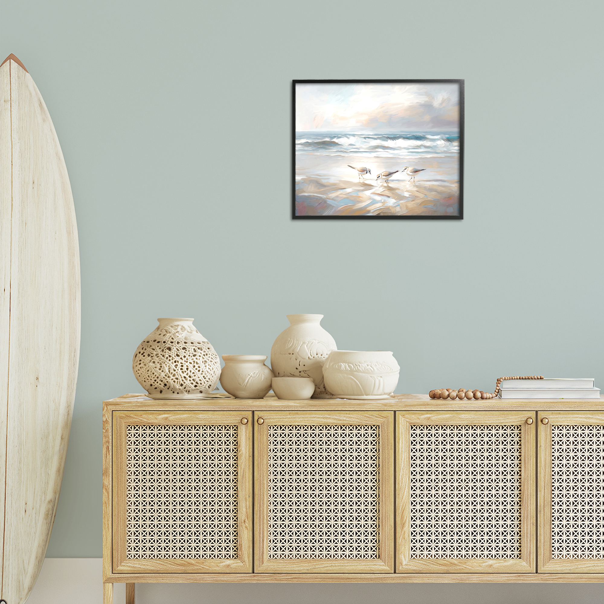 Stupell Industries Blue Haven Bay Coastal Painting Black Framed Art Print Wall Art, 20 x 16