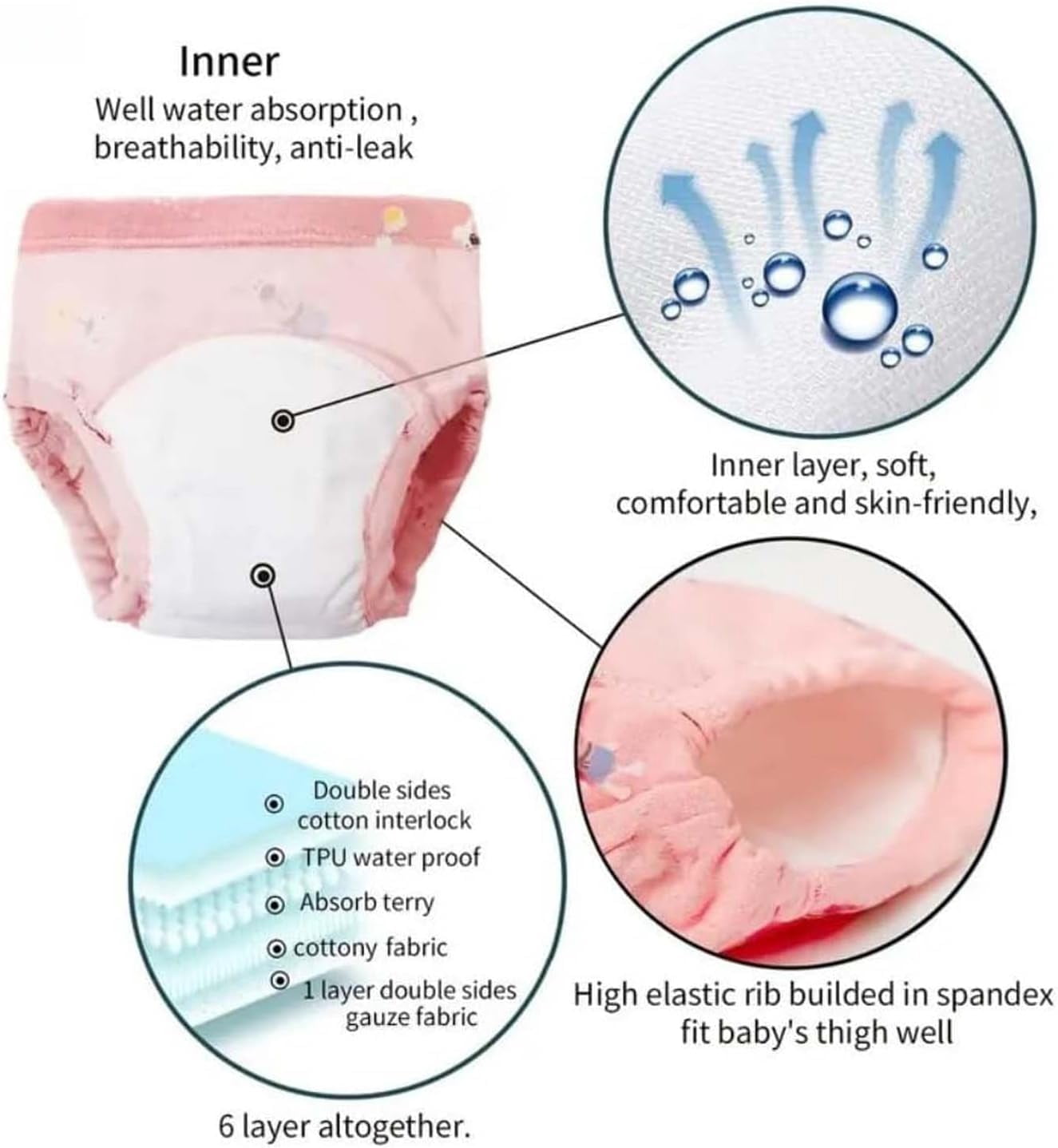 Upairy Training Pants for Boys and Girls, Up Airy Potty Training Underwear, 100% Cotton Washable Underwear (4PCS-D,Small)