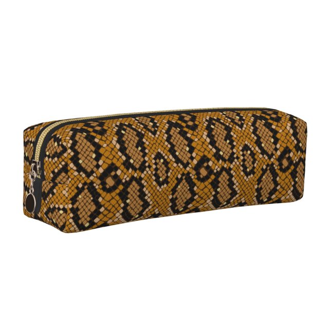 Disketp Snake Skin Estuche de Lápices de Cuero con Cierre, Estuche Compacto para Papelería, Bolígrafos y Accesorios Pequeños