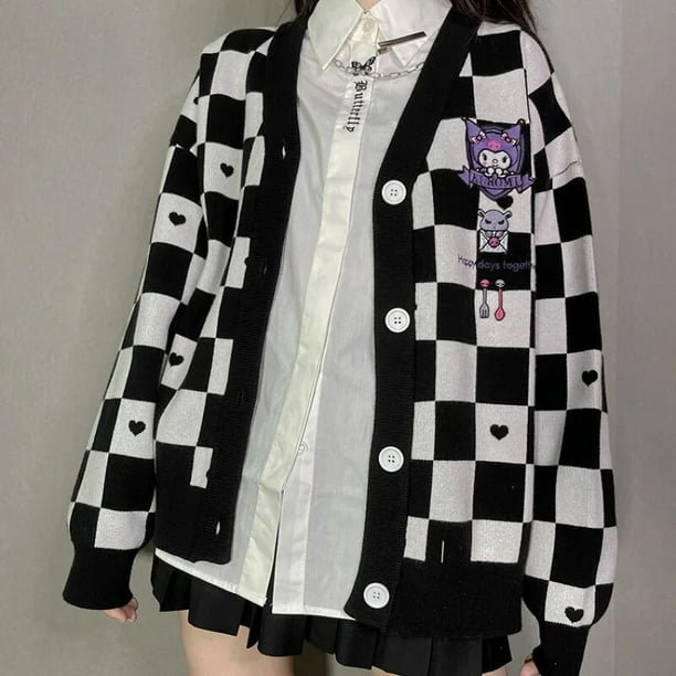 Sanrio Cinnamoroll suéter de punto Kawaii Anime Kuromi My Melody moda suelta ajuste mujer Jk Cardigan Top Coat Y2K niñas