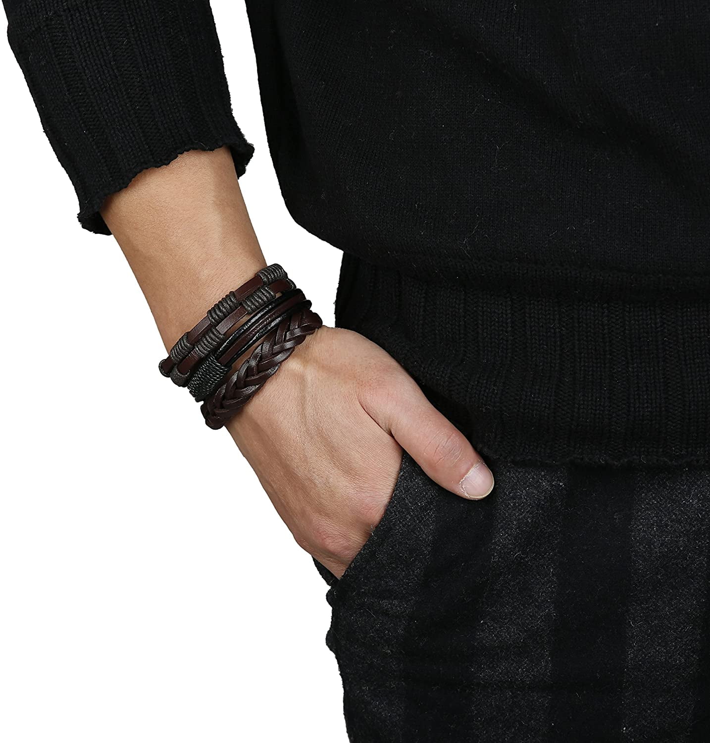 Black 3-Layer Beaded Leather Bracelet | 3 Styles