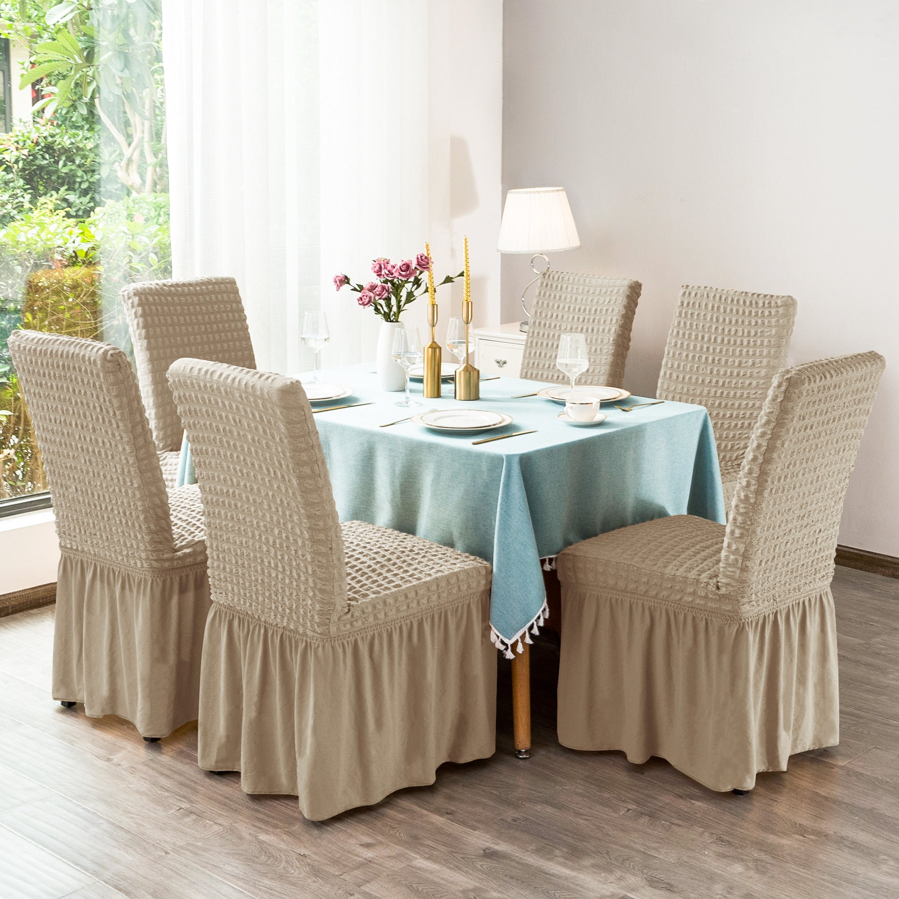 Subrtex Imported 2/4 Pieces Polyester Dining Room Chair Covers, Oatmeal