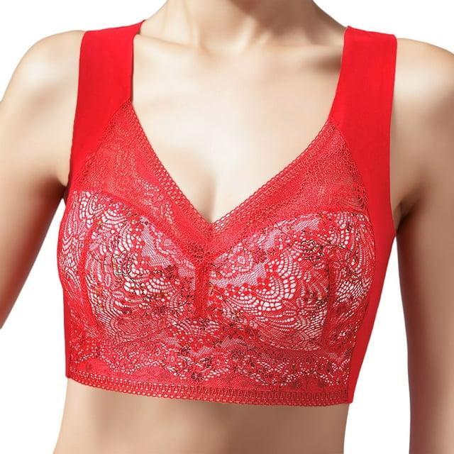 Aayomet Bras for Large Breasts Wrapped Chest Vest With No Steel Ring Fixed Cup Large Chest Show Small Collection Side (Red, XXL)