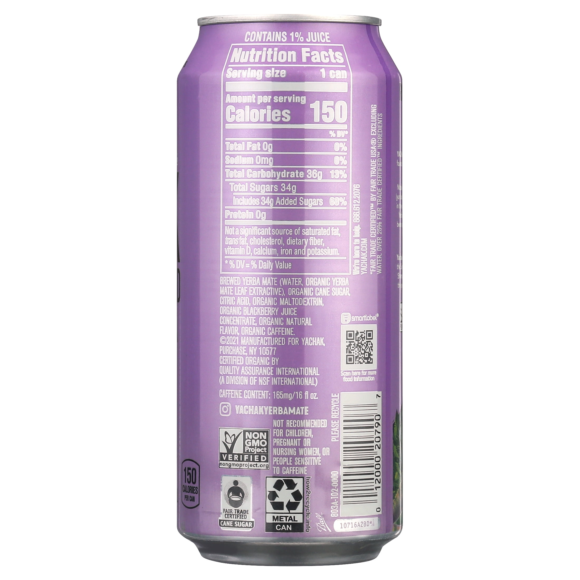 Yachak Yerba Mate Drink, Blackberry, Bottled Tea Drink, 16 oz, 12 Cans