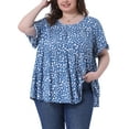 thumbnail image 1 of Blusa de peplum con volantes en las mangas y cuello redondo para mujer de tallas grandes Agnes Orinda 2X azul, 1 of 6