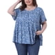 thumbnail image 1 of Blusa de peplum con volantes en las mangas y cuello redondo para mujer de tallas grandes Agnes Orinda 2X azul, 1 of 6