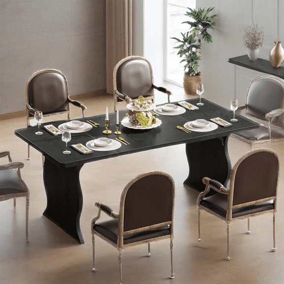 63-Inch Black Modern Dining Table - 63''L×31.5''W×29.5''H, Seats 4-6, Thickened MDF - for Dining Room, Office or Conference Use