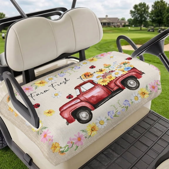 Golf Cart Seat Covers for 2 Seater,Farmhouse Flowers Microfiber Cart Seat Towel Blanket,Botanical Floral Ladybirds Truck Absorbent Breathable Non Slip Bench Seats Protector for Golf Course 51"x31"