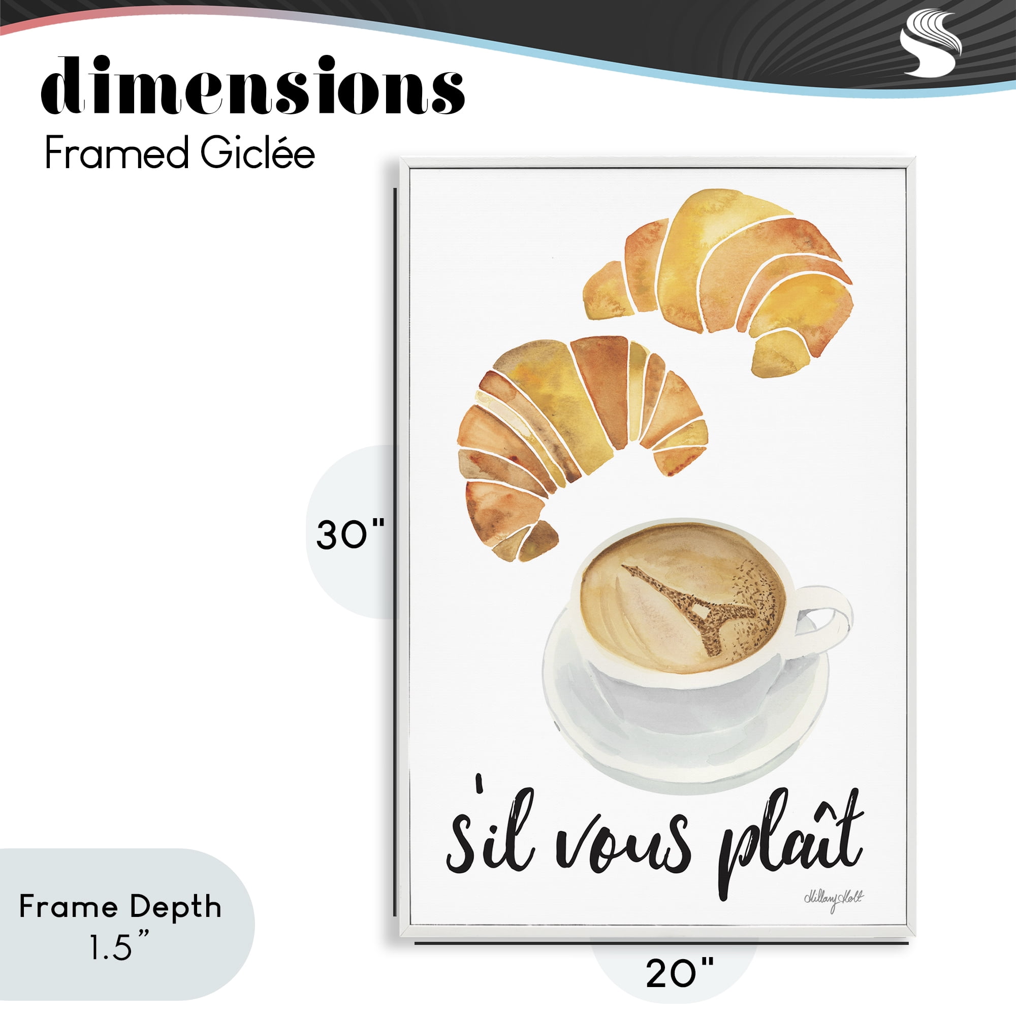 Stupell Industries Paris Croissant and Coffee White Framed Giclee Art, design by Hillary Holt
