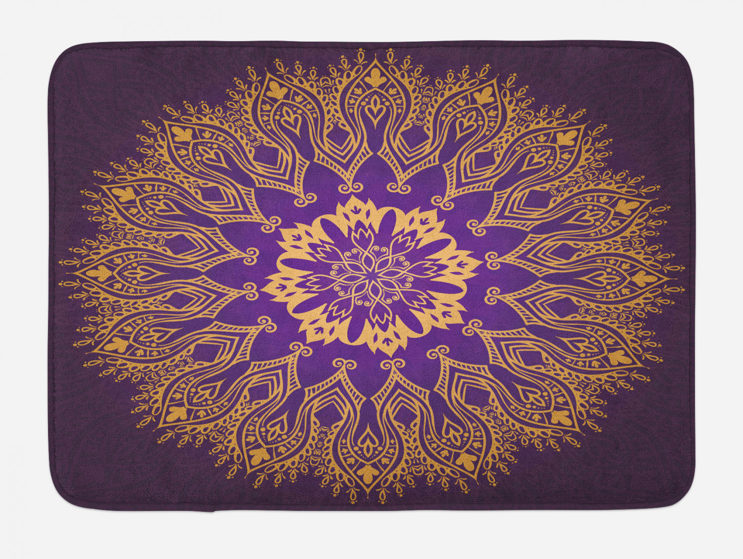 Mandala Bath Mat, Round Bohemian Arabesque Motif Leaves Figure
