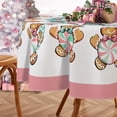 thumbnail image 5 of Merry Christmas Gingerbread Man Round Tablecloth 60 x 60 Inch, Pink Xmas Peppermint Candy Decorative Table Cloth Dining Table Cover, Snowflake Holiday Dinner Party Picnic Decoration, 5 of 5