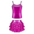 thumbnail image 2 of TiaoBug Kids Girls 2 Pcs Jazz Dance Outfit Set Sequin Cami Vest Top with Ruffle Tutu Skirt for Hip Hop Performance Dancewear Hot Pink-A 4, 2 of 5