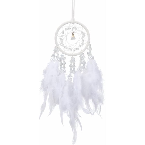 Aesthetic Dream Catcher Boho Dreamcatcher Wall Hanging with Iron Ring White Feathers Natural Gemstone Chips Vintage Woven Net Dangle White