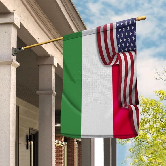 Flag Waving American Flag Italian Italy U.S.A Friendship Patriotic Proud Garden Flag, Double-Sided Decorative Outdoor Flag, Polyester Yard Flag 12 x 18 in