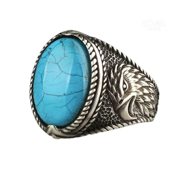 Roarsilver Silver 925k Ring, Handmade Ring, Natural Turquoise Stone,Jewelry Gift For Mens and Womens | 5