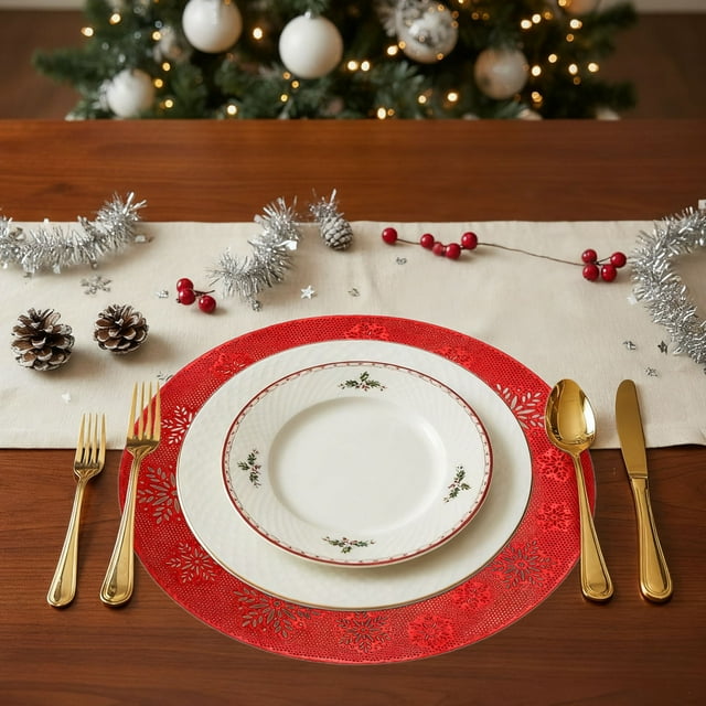 KTTECTOA Round Snowflake Placemats Washable Easy to Clean Wipeable Stain-resistants Heat-resistants Table Placemats Suitable for Wedding Party Holiday Decorations Clearance House Warming Gifts Home Ca