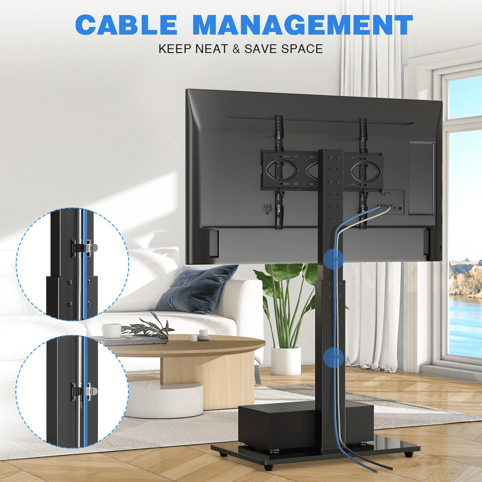 RTVR Modern Swivel Floor TV Stand for LCD LED TVs up to 75 inch Compatible with VESA Mount, Black