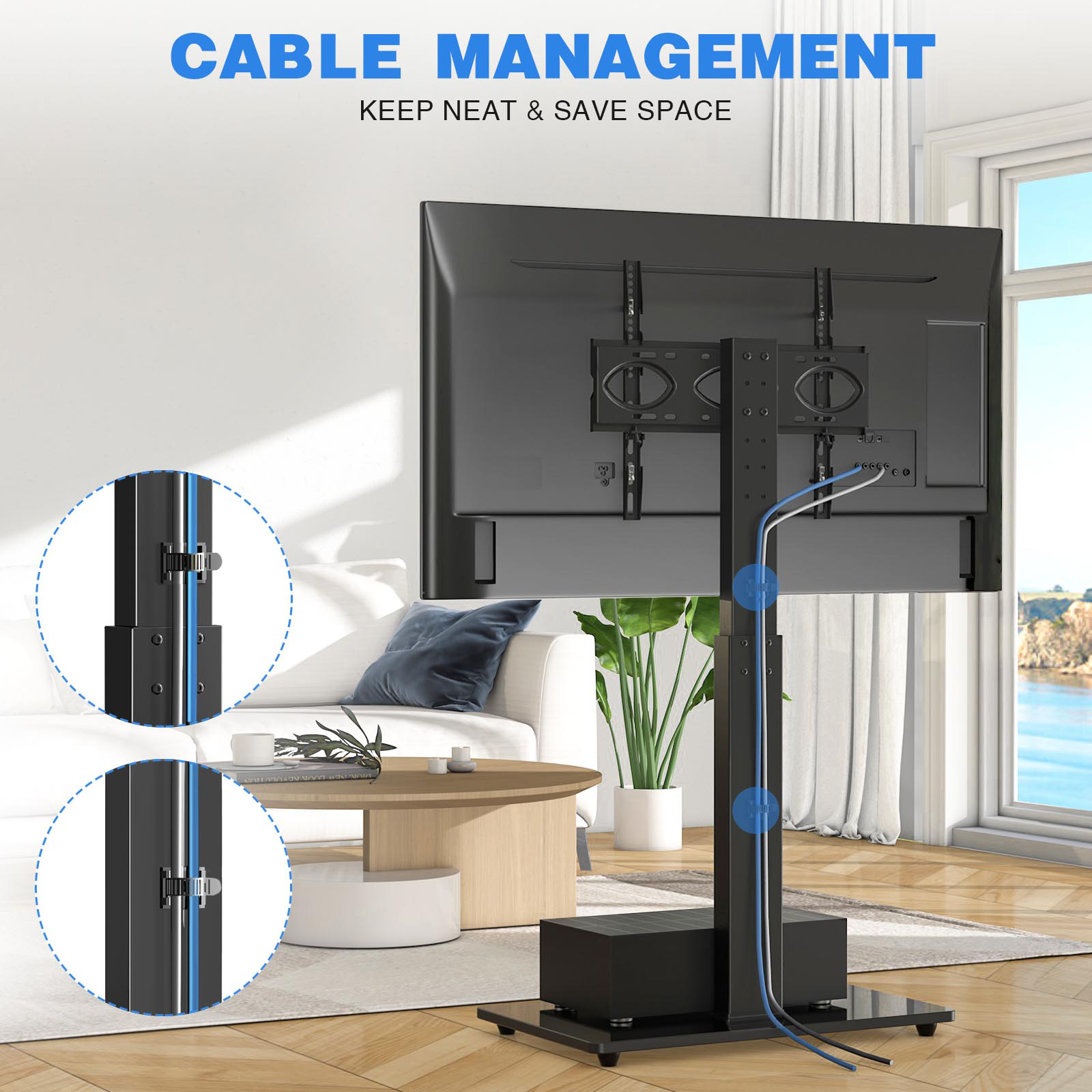 RTVR Modern Swivel Floor TV Stand for 32-75 inch TVs, Black photo 2