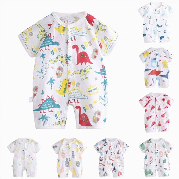 kmaduk Kids Onesie Crew Neck Short Sleeve Cartoon Print Romper Summer Breathable Lightweight Kawaii Dailywear Kids Jumpsuits (Purple,9-12 Months)