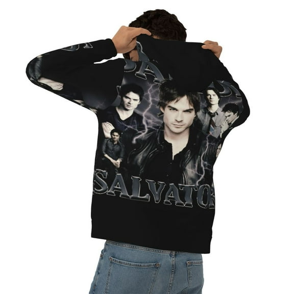 Unisex Damon Salvatore Pullover Hoodie Realistic 3d Print Graphic Hooded Sweatshirts With Pocket For Men Women