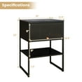 thumbnail image 3 of Costway 2 PCS Home Nightstand 3-Tier Storage Table with Door Open Shelf Heavy-duty Metal Frame Black, 3 of 8