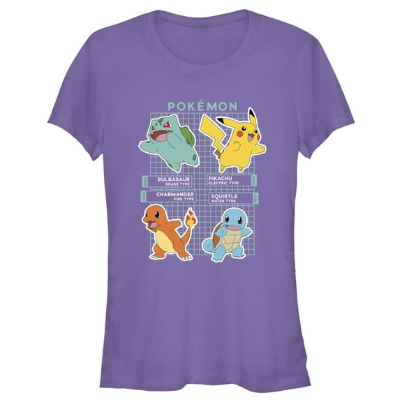 Junior's Pokemon Starters Grid Pokedex  Graphic Tee Purple Large
