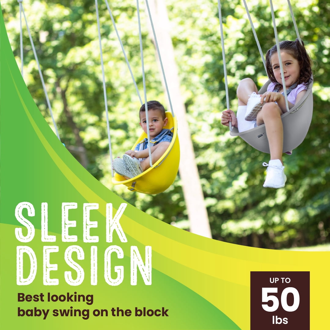 Swurfer Coconut Toddler Swing – Comfy Baby Swing Outdoor, Safe Quick Click Locking System, Easy Installation, Ages 6 - 36 Months, Gray
