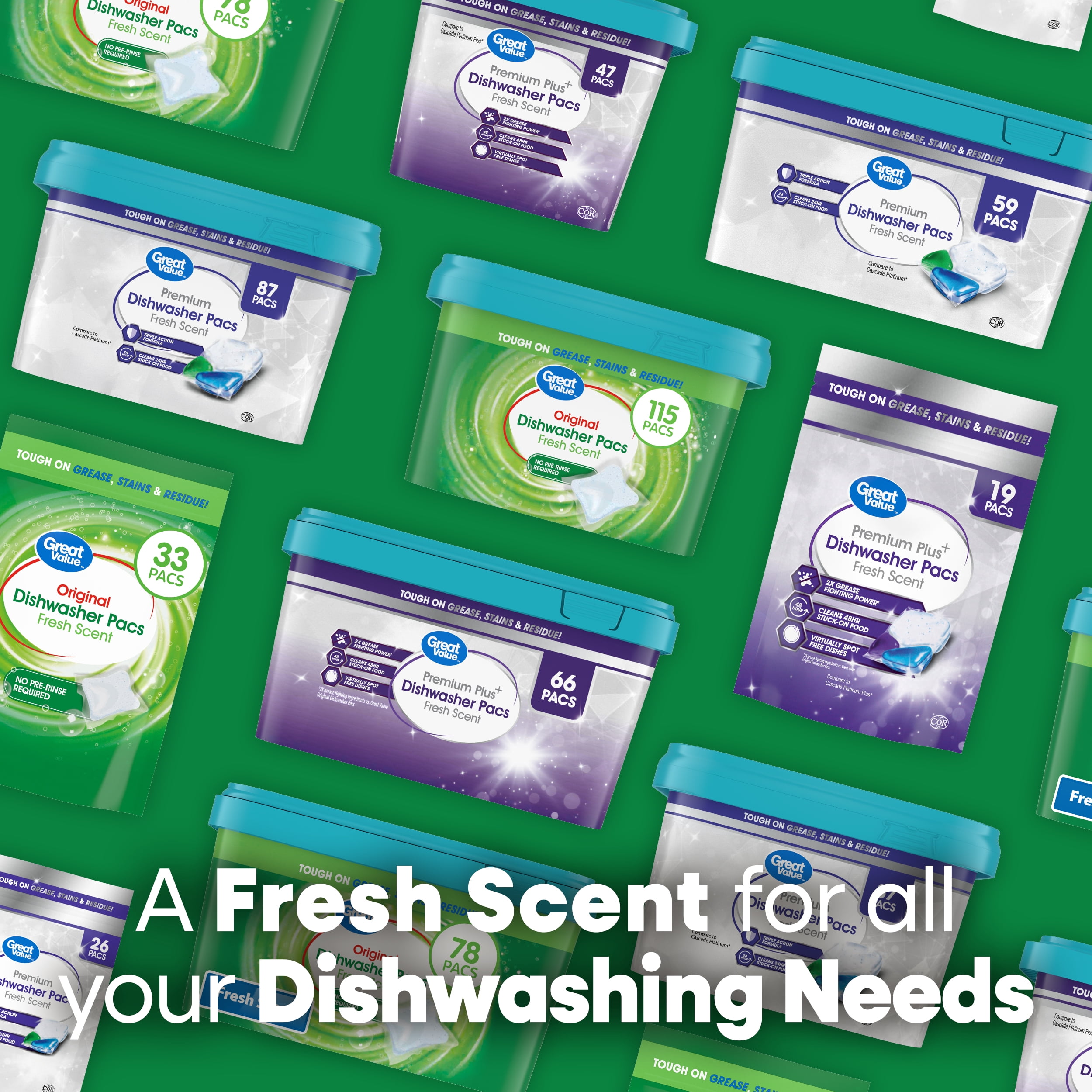 (4 pack) Great Value Automatic Dishwasher Pacs, Fresh Scent, 78 Count