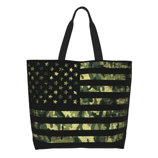 Fotbe American Flag Camo Bolsa Tote Estética de Lona con Estampado para Mujer - Bolsa Reutilizable de Hombro Casual para Vacaciones, Compras, Trabajo y Gimnasio