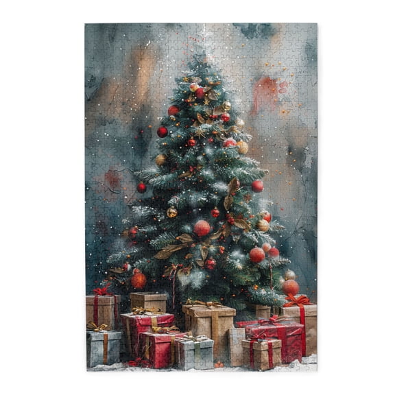 1000 PCS Christmas Tree Gift Wooden puzzles for adults 1000 pieces,Stunningly Vibrant Colors,Vintage Art Christmas Tree Gift Stress relieving puzzle,Great for Relaxation and Display for Puzzle Lovers