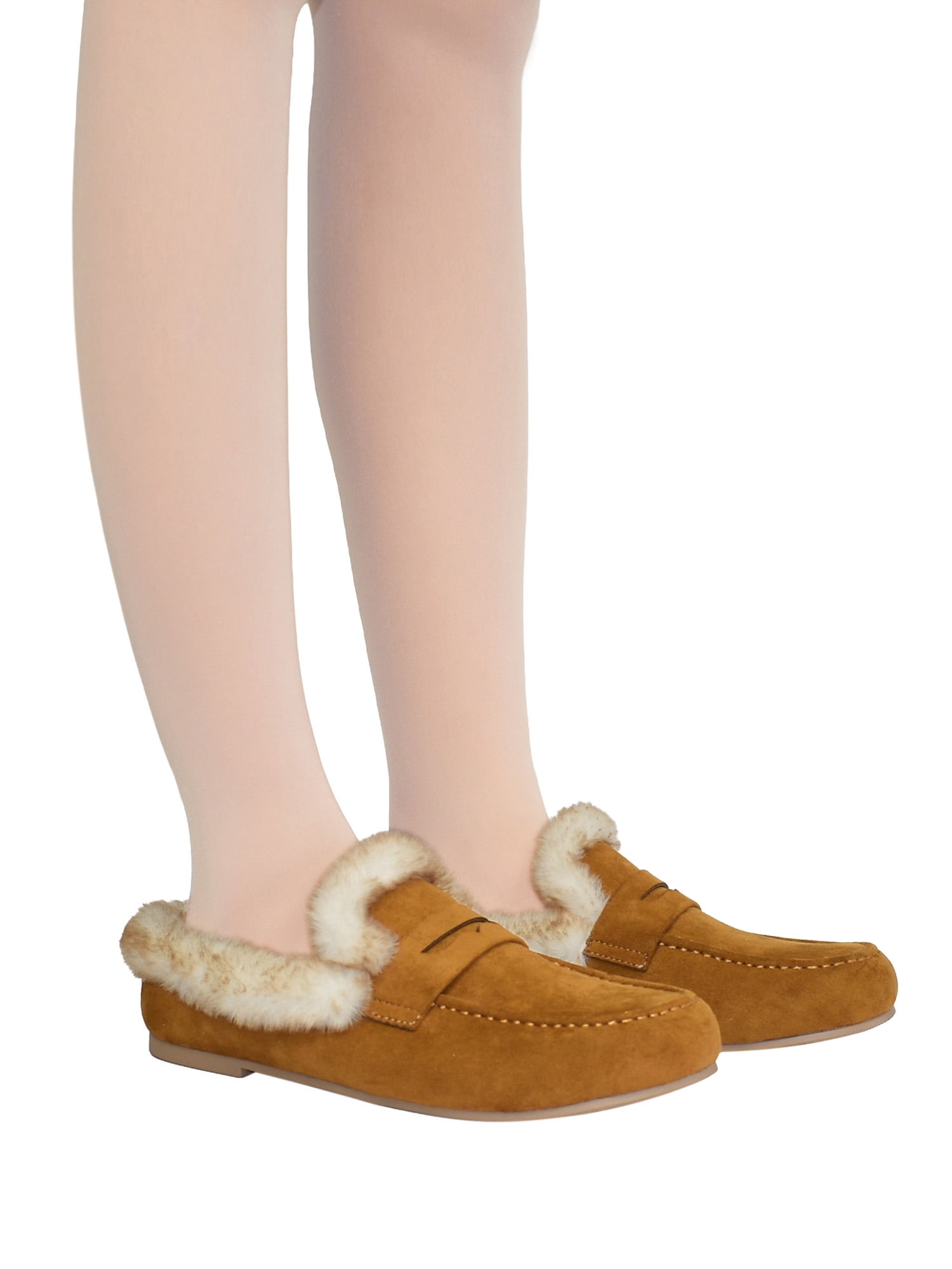 Joyspun Women's Loafer Mule Slippers with Faux Fur Lining