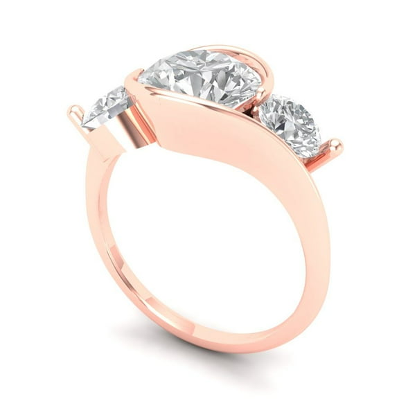 3.5 ct round cut clear Zircon 14k rose gold 3 stone Bridal Wedding Engagement Promise Anniversary Ring for Women size 6.25