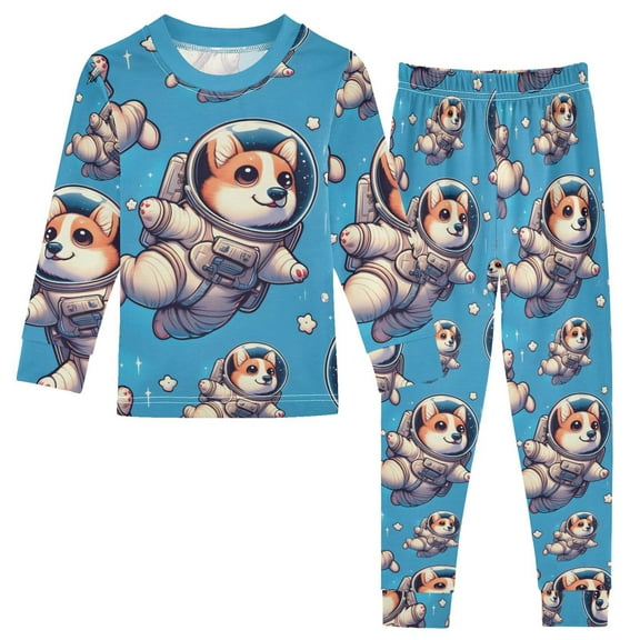 joogoo Corgi Dog with Astronaut 2 Piece Long Sleeve Tee and Pants Cotton Pajama Set 5Y