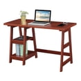 thumbnail image 3 of Pemberly Row Trestle Desk w/ Charging Station in Cherry Wood Finish w/ Shelves, 3 of 7