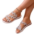 thumbnail image 5 of CQONEPT Women's Flat Sandals Summer Rhinestones Wedding Shoes Peep Toe Strap Slippers PU Leather Dressy Slip On Slides White 40, 5 of 6