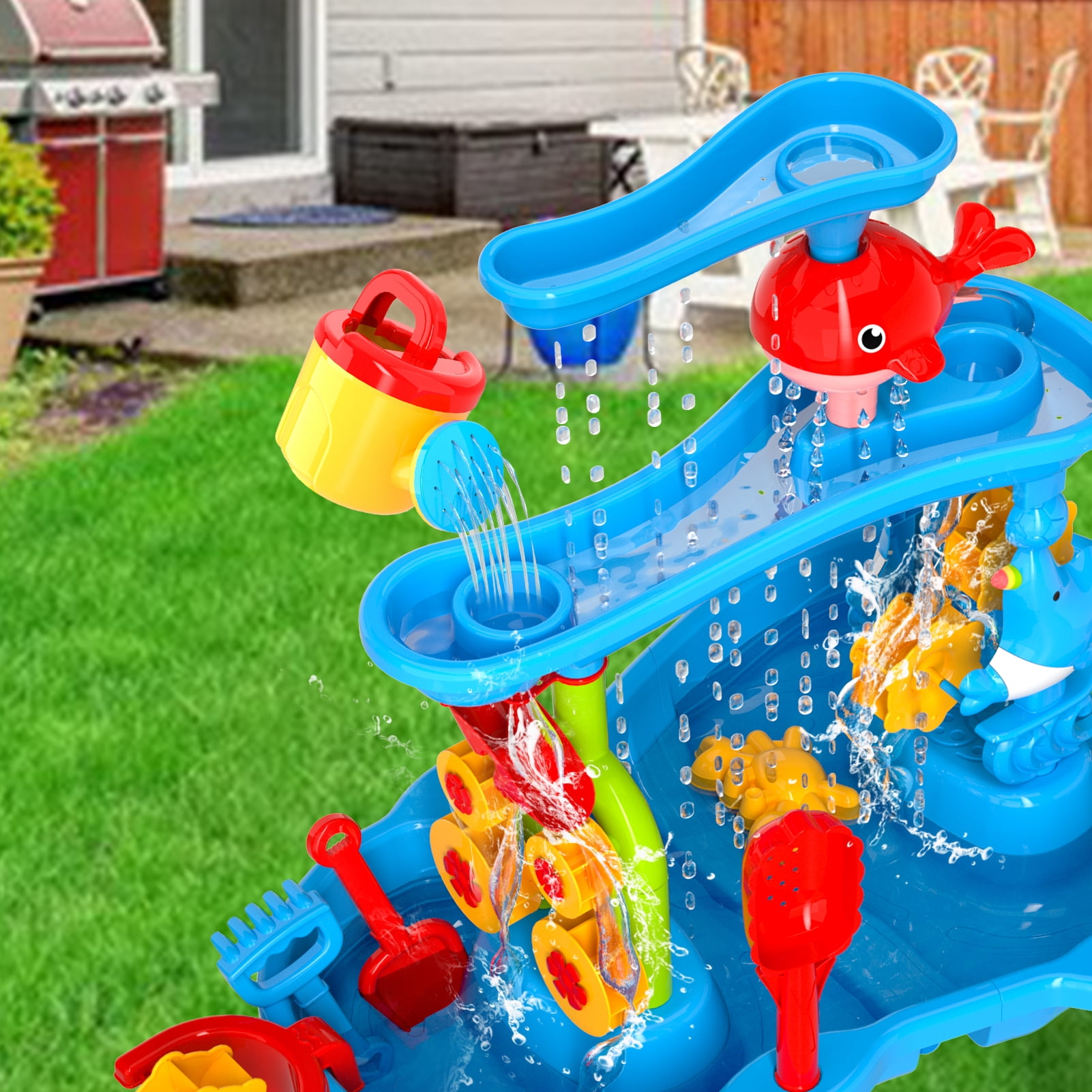 KukuFun Toddlers Water Table for Ages 1-5, Sand and Water Play Table for Toddlers, 3-Tier Outdoor Activity Table for Beach and Backyard