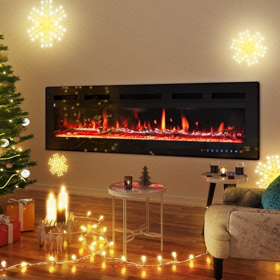 60'' Electric Fireplace Wall Mounted Heater with Remote/Adjustable Flame/Timer