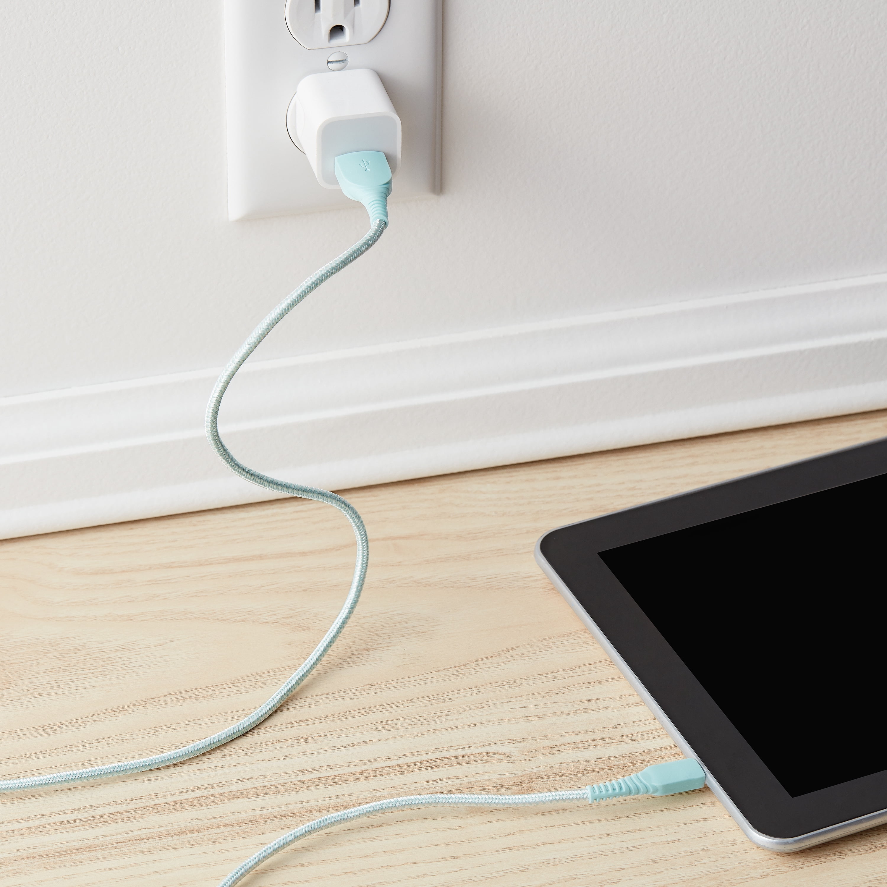onn. 6' Braided Micro-USB to USB Cable, Aqua