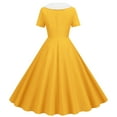 thumbnail image 3 of Cosfo Yellow Summer Dresses for Women 2024 Casual Colorblock Short Sleeve V-Neck Midi Dresses A-Line Dresses, 3 of 7