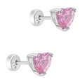 thumbnail image 4 of 925 Sterling Silver Pink CZ Solitaire Heart Safety Back Earrings for Girls, 4 of 6
