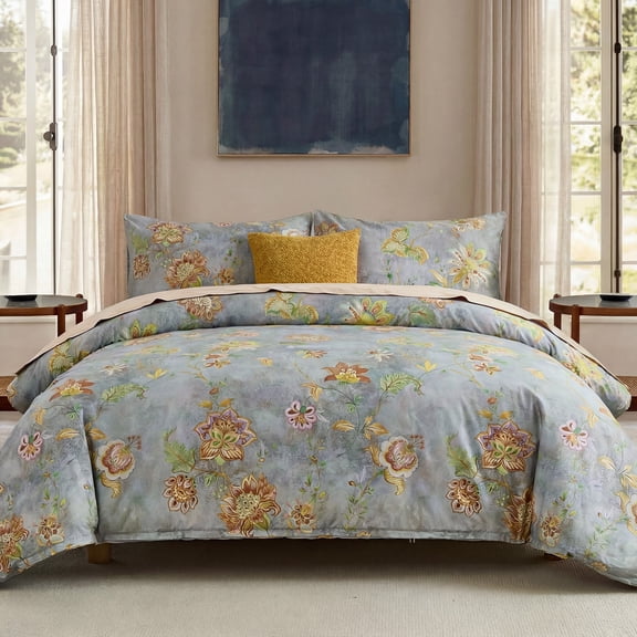 100% Cotton Duvet Cover Farmhouse Boho Duvet Cover Set with Zipper Closure & Corner Ties, 3-Piece Ultra Soft & Breathable Bedding Set for All Seasons
